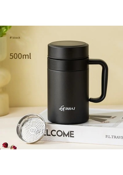 Gianxi Kadınlar Saf Renk Kesin Büyük Kalibre Termos Kupası Kış Büyük Kapasiteli Su Kupası Çay Suyu Ayak Çöpüş Sökü Cupcapacity: 500ML/RENK: Doğal Renk 500ML (Yurt Dışından)