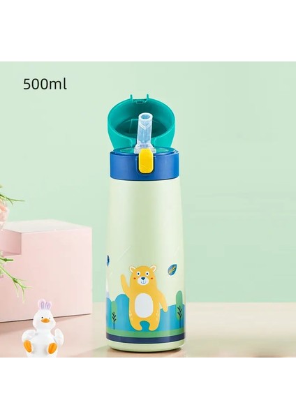Gianxi Kids Paslanmaz Çelik Saman Termos Kupa Kılıf Karikatür Sızdıran Vakum Vakum Şişesi Çocuklar Termal Su Şişesi Termokup Kapaklığı: 500ML/RENK: Bear (Yurt Dışından)