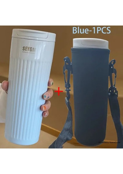 500ML Paslanmaz Çelik Kahve Termal Kupa Seyahat Termos Kupa Soğuk ve Sıcak Kahve Yalıtılmış Kupa Ofis Su Şişesi Vakum Şişesi Kapasite: 500ML/RENK: Dak Çantalı Mavi (Yurt Dışından)