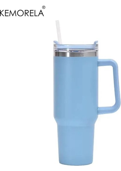 1200ML 304 Paslanmaz Çelik Yalıtımlı Su Şişesi Sıcak Kahve Araç Kupası Sıcak ve Soğuk Kupa Termos Şişesi Saplı Saman Sporları Av Kapasite: 40OZ/RENK: Mavi (Yurt Dışından)