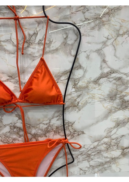 Kadın Likralı Yandan Boyundan Bağlamalı Şık Ipli Üçgen Bikini Takım fiyatları