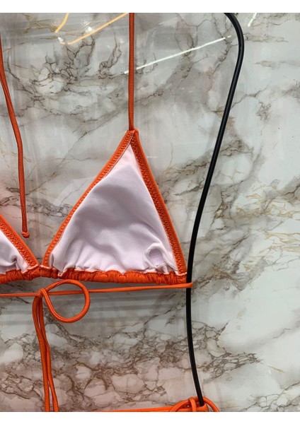 Kadın Likralı Yandan Boyundan Bağlamalı Şık Ipli Üçgen Bikini Takım modelleri