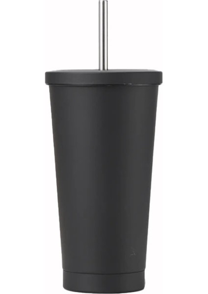 500/750ML Büyük Kapasiteli Paslanmaz Çelik Çift Duvar Vakum Yalıtımlı Yalıtımlı Tumbler Saman ve Kapak Kahve Kupa Seyahat Kupası Boba Kupası Kapasite: 500ML/RENK: Siyah (Yurt Dışından)