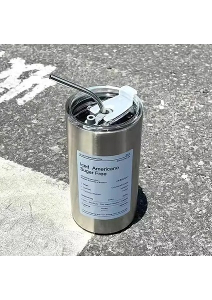 600ML Termos Kupası Taşınabilir 304 Paslanmaz Çelik Kahve Kupa Saman Yalıtılmış Şişe Içkisi Kapasitesi ile Termal Sızıntılı Su Şişesi: 320ML/RENK: Şerit (Yurt Dışından)