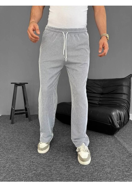 Su Yolu Çizgili Cepli Pantalon Yazlık - Gri