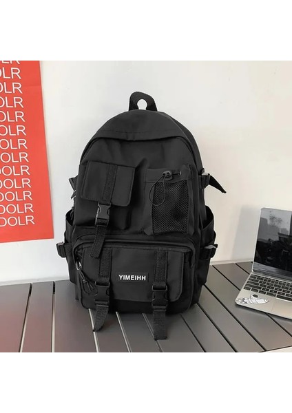 Çok Cep Sırt Çantası Erkekler Tuval Toka Tasarımcı Çantası Genç Dizüstü Dizüstü Çantalar Kadınlar Için Öğrenci Koleji Okul Çantaları Renk: Siyah (Yurt Dışından)