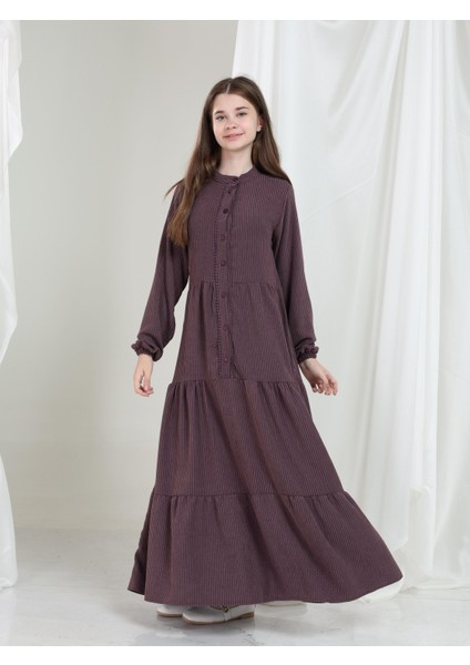 Elara Kız Çocuk Kadife Elbise Mürdüm