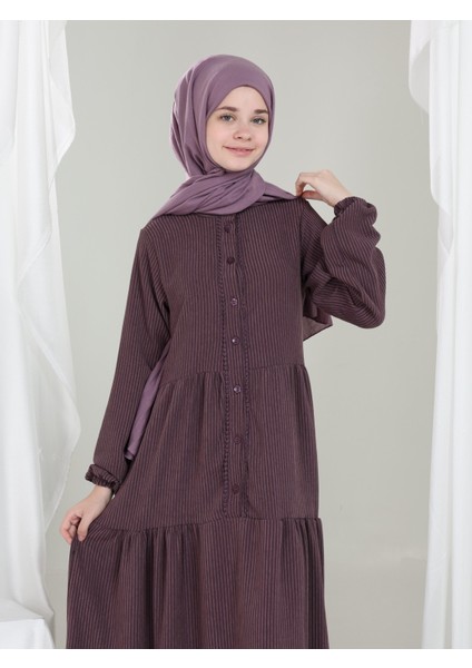 Elara Kız Çocuk Kadife Elbise Mürdüm