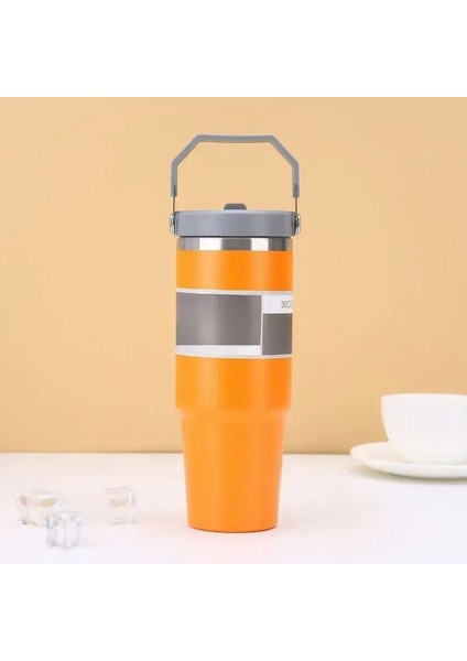 30 Oz Saman Kapağına Sahip Ekstra Büyük Termos Kap - 304 Paslanmaz Çelik, 24 Saat Soğuk, Araba Koltuğu Kapasitesine Uyuyor: 890ML/RENK: 7 (Yurt Dışından)