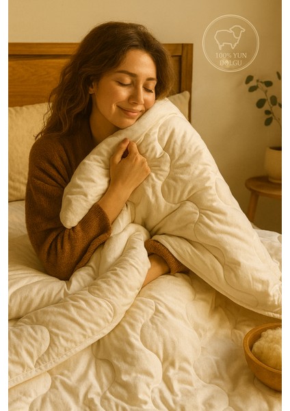%100 Merinos Kuzu Yünü Dolgulu Tek Kişilik Yün Yorgan, 155x215 cm fiyatları