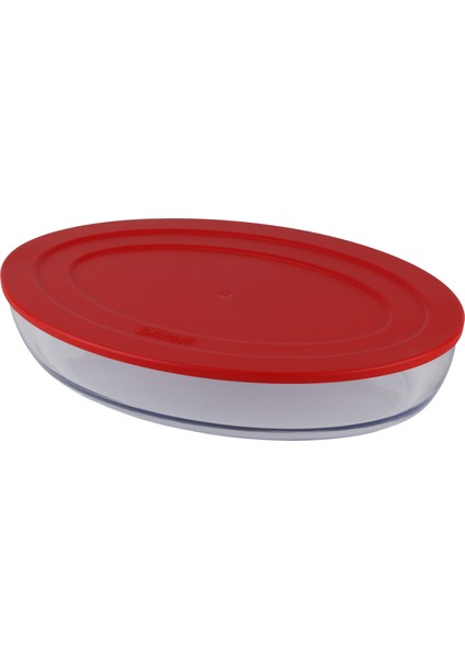 Kırmızı Plastik Kapaklı Küçük Sade Oval Cam Tepsi