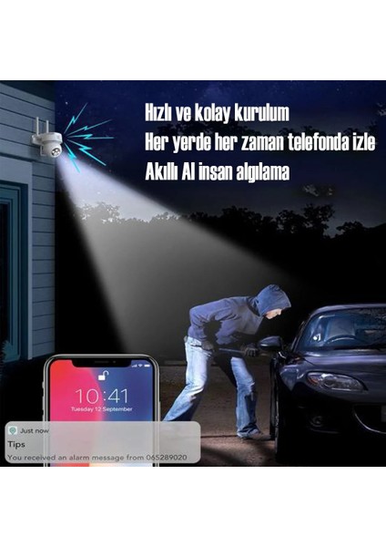CT-4051 Gece Görüşlü Akıllı Dış Mekan 360° Dönebilen Güvenlik Ip Kamera Full Hd 1080P Tuya Smart Life+ Destekli