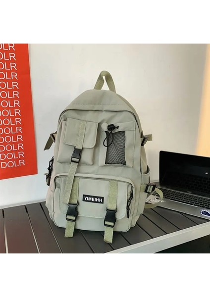 Çok Cep Sırt Çantası Erkekler Tuval Toka Tasarımcı Çantası Genç Dizüstü Dizüstü Çantaları Kadındaş: Yeşil (Yurt Dışından)