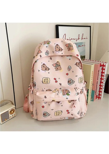 Basit Çizgi Film Capya Sırt Çantası Büyük Kapasiteli Naylon Okul Çantaları Su Geçirmez Kitap Çantası Gençler Çocuk Hediyesi: Pembe (Yurt Dışından)