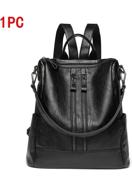 Koreli Versiyon Sırt Çantası Kadın Seyahat Çantası Büyük Şık Deri Sünnet Derili Su Geçirmez Tek Omuz Çantası Kadın Sırt Çantası: Siyah-1pc (Yurt Dışından)