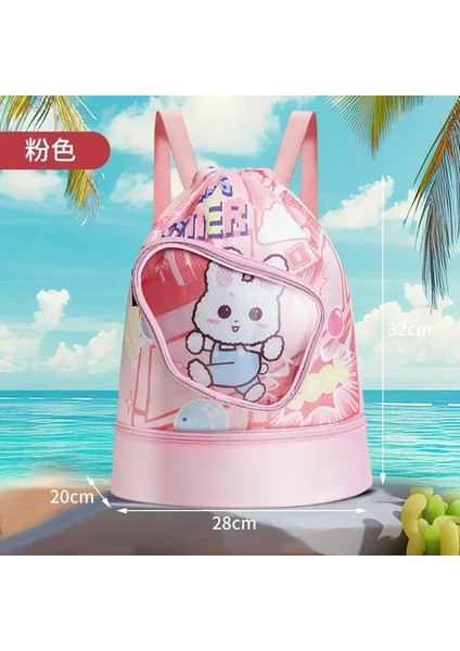 Çocuk Yüzme Çantaları Kuru Islak Ayırma Su Geçirmez Depolama Çantası Erkek ve Kız Plaj Çantası Sevimli Karikatür Sırt Çantası Spor Çantaları Renk: Pembe Bie Tavşan (Yurt Dışından)