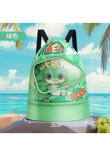 Çocuk yüzme çantaları kuru ıslak ayırma su geçirmez depolama çantası erkek ve kız plaj çantası sevimli karikatür sırt çantası spor çantaları renk: yeşil baobaolong (Yurt Dışından)