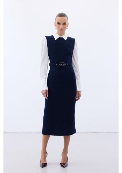 Kemerli Tüvit Elbise - Ekru fiyatları