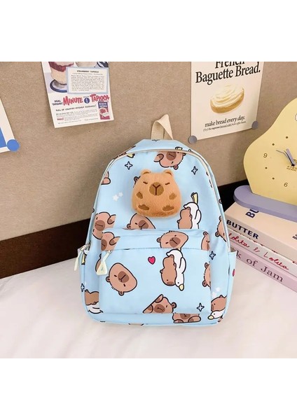 Sevimli Büyük Kapasiteli Okul Çantası Yıkanabilir Su Geçirmez Çok Yönlü Sırt Çantası Nefes Alabilen Arka Ped Karikatür Seyahat Çantası Öğrenci Çartı: Mavi (Yurt Dışından)