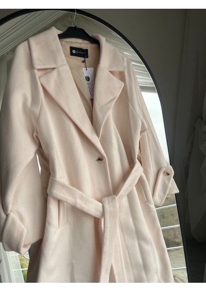 Ekru Kuşaklı Kaşe Kaban fırsatları