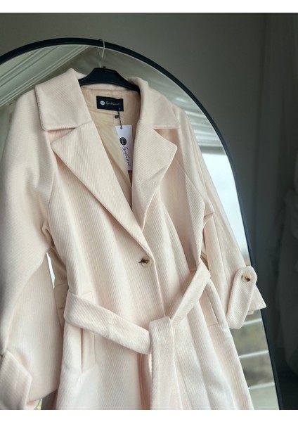 Ekru Kuşaklı Kaşe Kaban indirimleri