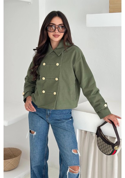 Düğme Detaylı Yağmur Gabardin Ceket Haki fiyatları