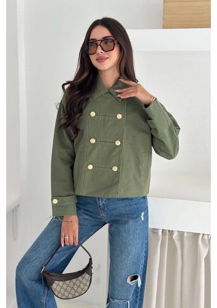 Düğme Detaylı Yağmur Gabardin Ceket Haki modelleri