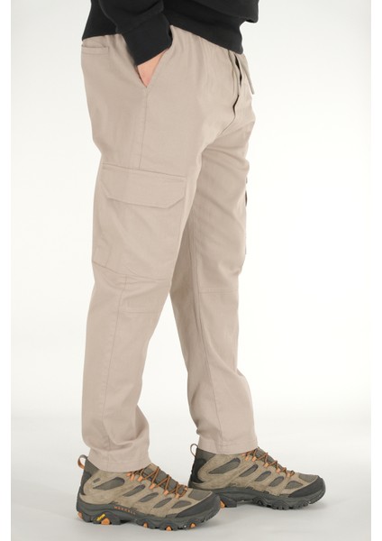 Erkek Taş Rengi Kargo Cepli Pantolon Rahat Kesim Pamuklu Lastikli Bel indirimleri