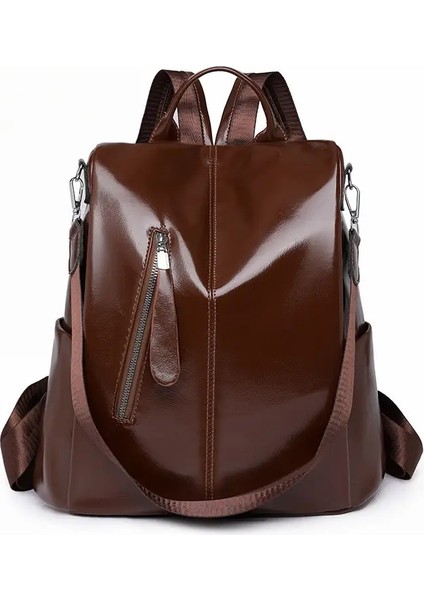 Kadınlar Basit Düz Renkli Büyük Kapasiteli Su Geçirmez Sırt Çantası, Çok Yönlü ve Şık, Öğrenci Rengi Için Uygun: Kahverengi (Yurt Dışından)