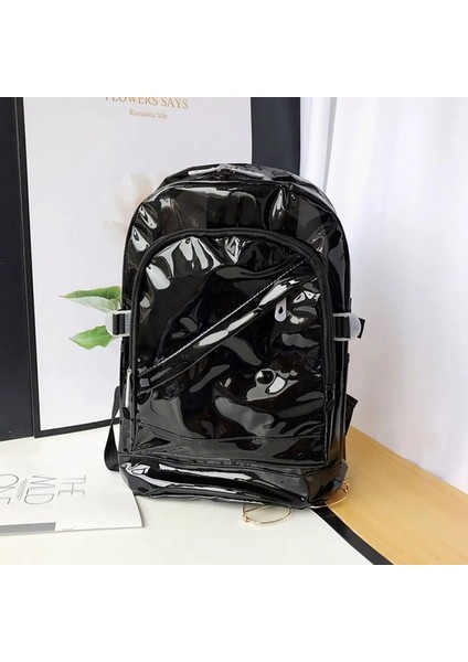 Kore Versiyonu Kadın Bahar Yaz Plastik Okul Çantası Şeker Şekeri Şeffaf Pvc Sırt Çantası Kadın Sırt Çantası Jöle Okul Çantası Renk: Siyah (Yurt Dışından)