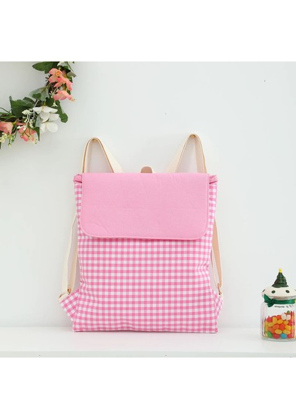 Kızlar Için Ekose Sırt Çantası Drawstring Öğrencileri Tuval Seyahat Okul Çantası Dizüstü Bilgisayar Kitap Çantası Renk: Pembe (Yurt Dışından)
