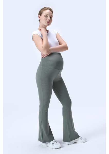 Imaj 367 Yeşil Renk Toparlayıcı ve Extra Esnek Etkili Yüksek Bel Ispanyol Paça Hamile Tayt