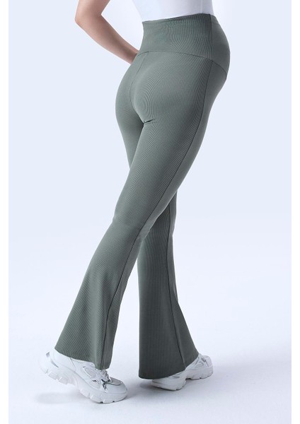 Imaj 367 Yeşil Renk Toparlayıcı ve Extra Esnek Etkili Yüksek Bel Ispanyol Paça Hamile Tayt modelleri