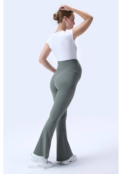 Imaj 367 Yeşil Renk Toparlayıcı ve Extra Esnek Etkili Yüksek Bel Ispanyol Paça Hamile Tayt fırsatları