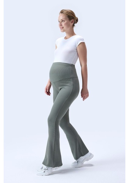 Imaj 367 Yeşil Renk Toparlayıcı ve Extra Esnek Etkili Yüksek Bel Ispanyol Paça Hamile Tayt indirimleri