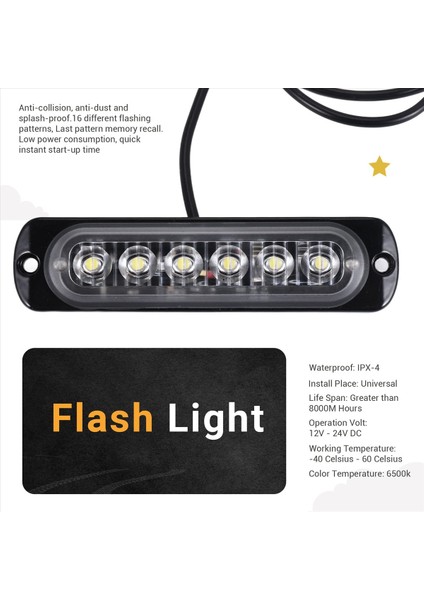 12V-24V 6led Araç Uyarı Flaşı Beyaz Yanıp Sönen (Yurt Dışından) indirimleri