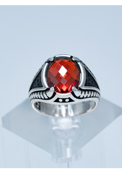 Kırmızı Zirkon Taşlı - Şık Desenli 925 Ayar Saf Gümüş Yüzük fiyatları