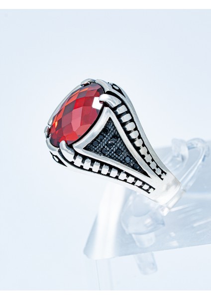 Kırmızı Zirkon Taşlı - Şık Desenli 925 Ayar Saf Gümüş Yüzük indirimleri
