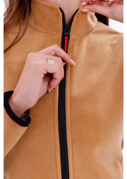 Kadın Slim Fit Tam Fermuarlı Polar Ceket