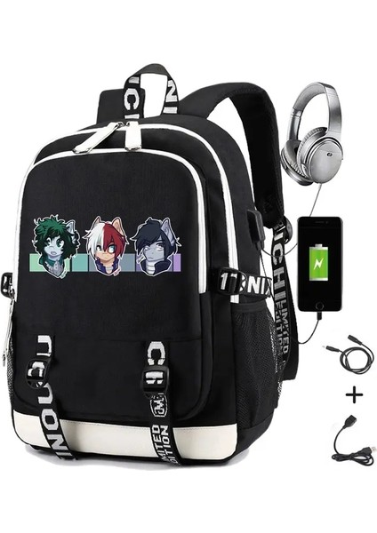 Çocuklar Için Anime Sırt Çantası Baskısı Akademisi Genç Öğrenci Okul Çantası Kızlar Kızlar Nedensel Işlevsel Su Geçirmez Sırt Paketi: Siyah 02 (Yurt Dışından)