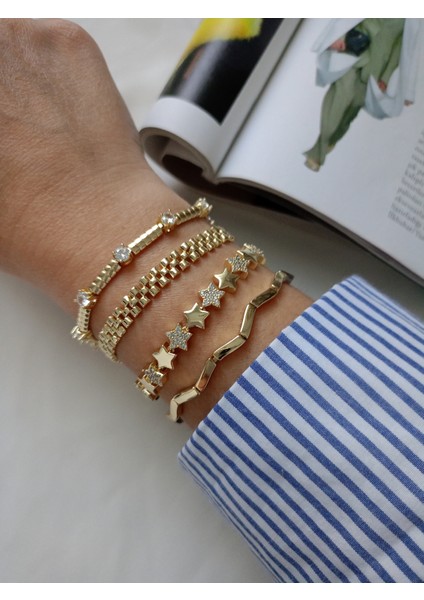 Gold 14K Altın Kaplama Rengi Tane Kadın Bileklik