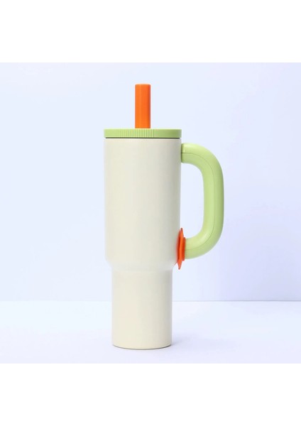 40 Oz Buzlu Kahve Tumbler Büyük Kapasiteli Araç Termos Kupası Saman Saplı Paslanmaz Çelik Flask Dış Mekan Su Şişesi 1200ML Kapasite: 40 Oz/renk: Krem (Yurt Dışından)