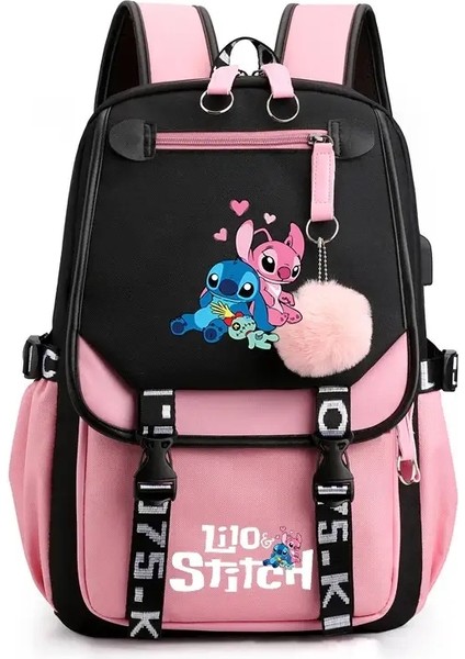 Büyük Kapasiteli Sırt Çantası, Öğrenci Seyahat Gidip Okul Çantası, Kulaklık Jakı ile Basit Gündelik Sırt Çantası ve Şarj Portcolor: Pink-B (Yurt Dışından)