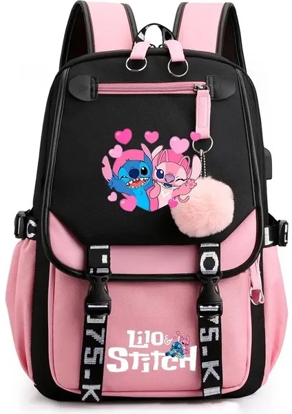 Büyük Kapasiteli Sırt Çantası, Öğrenci Seyahat Gidip Okul Çantası, Kulaklık Jakı ile Basit Gündelik Sırt Çantası ve Şarj Portcolor: Pink-B (Yurt Dışından)