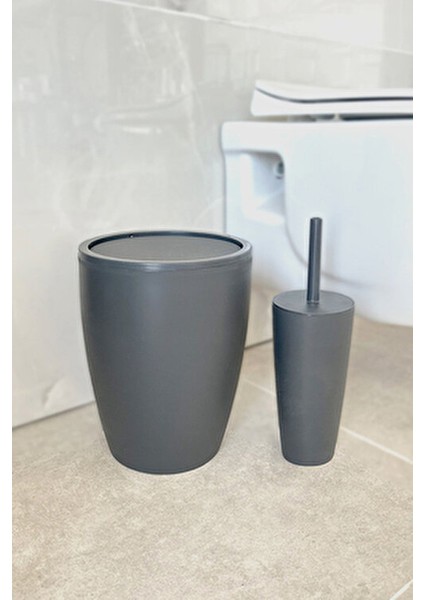 Pure Banyo Çöp Kovası ve Tuvalet Fırçası Seti Gri Renkli Şık Tasarım modelleri