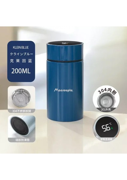 200ML Akıllı Termos Su Şişesi Paslanmaz Çelik Sıcaklık Ekran Termos Kupası Mini Cep Kupası Vakum Şenlikleri Kahve Kupası Hediye Kapasitesi: 200ML/RENK: Koyu Mavi (Yurt Dışından)