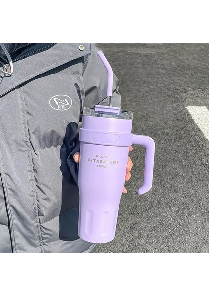 Büyük Kapasiteli Su Dağı, 38.55 Oz Araba Yalıtım Kabı, Basit Ofis Saman Fincanı, Paslanmaz Çelik Buz Dak Renk: 1140ML (Yurt Dışından)