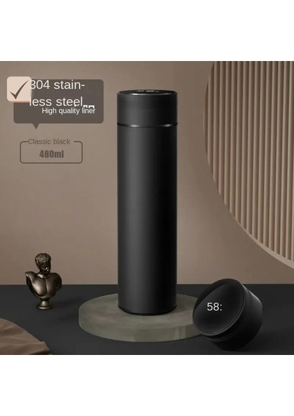 500ML Termos Şişesi Sıcaklık Ekranlı Dijital Dijital 304 Paslanmaz Çelik Termos Şişesi Uzun Kalıcı Isı Kapasitesi: 500ML/RENK: Siyah (Yurt Dışından)