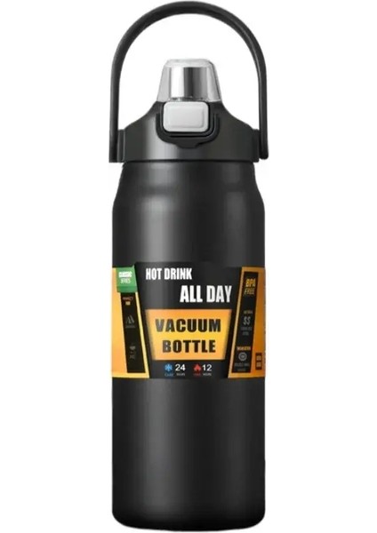 Taşınabilir 304 Paslanmaz Çelik Termal Kupa Tumbler Vakum Şenlikleri Soğuk ve Sıcak Spor Su Şişesi Saman Dış Mekan Termos Kapasitesi: 1000ML/RENK: Siyah (Yurt Dışından)