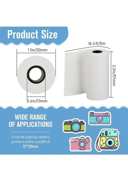 Çocuk Kamera Baskı Kağıdı, 5’li Rulo 57X25MM Çekirdekli Fotoğraf Baskı Termal Kağıt Rulo - Lisinya modelleri